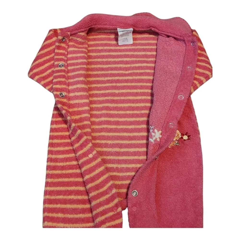 Vintage Carter's Terry Baby Girl Pink Snap Up Cat Footed Outfit Size 3-6 Months